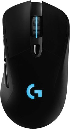Logitech G703 Lightspeed Wireless Gaming Mouse WHero 25K Sensor, PowerPlay Compatible, Lightsync RGB, Lightweight 95G+10G Optional, 100-25, 600 DPI, Rubber Side Grips - Black