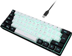 Snpurdiri 60% Wired Gaming Keyboard, RGB Backlit Mini Keyboard, Waterproof Small Ultra-Compact 61 Keys Keyboard for PCMac Gamer, Typist, Travel, Easy to Carry on Business Trip(Black-White)